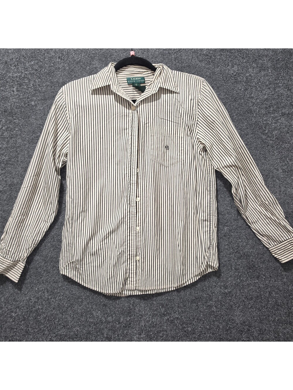 RL-27 Vintage Lauren Ralph Lauren Pinstripe Button Down Shirt Small LRL Logo Y2K